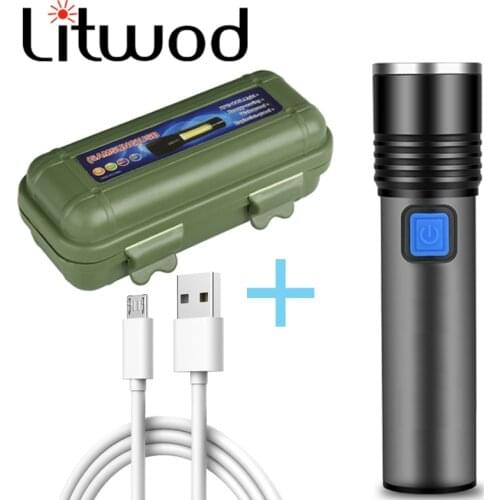XM-L T6 Built-in USB Rechargeable Battery LED Flashlight Zoomable Aluminum Torch Waterproof for Bike Camping Light head lamp