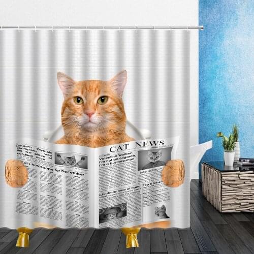 Lovely Animal Shower Curtains Cartoons Funny Interesting Cat Dog 3D Print Pattern Waterproof Cloth Bathroom Decor Curtain Set
