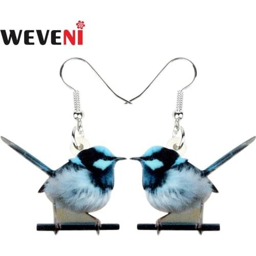WEVENI Acrylic Cute Clever Blue Wren Earrings Dangle Drop Colorful Bird Jewelry For Women Girls Lovers Charm Gift Decoration