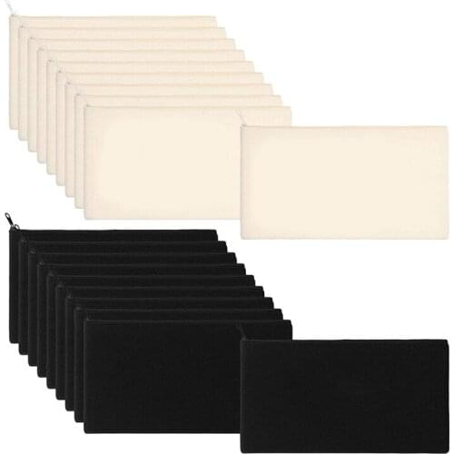 PPYY-40 Pcs Canvas Pencil Pouch Zipper Makeup Bags Blank Craft DIY Bags Multipurpose Toiletry Stationary Storage Bags