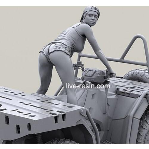 1/35 Girl rider looking back, on ATV quad bike, No ATV, Resin Model Soldier, figure, GK, Unassembled and unpainted kit