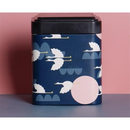 1pc Square Tin Tea Can Storage Box Chinese Traditional Vintage Sealed Tea Tank Container Jar Tin Storage Box Candy Iron Canister