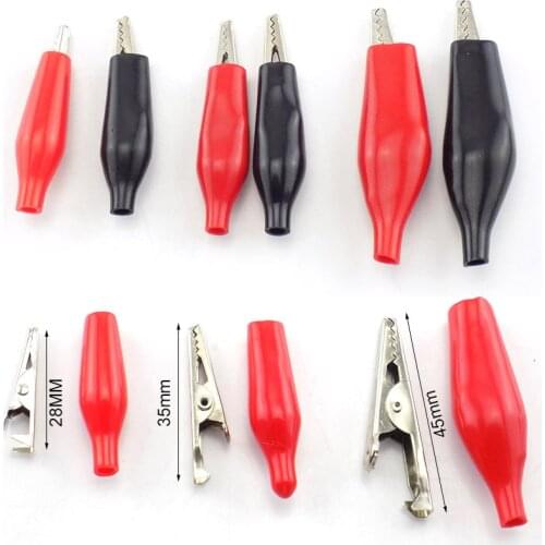 10PCS 28MM 35MM 45MM Metal Alligator Clip Alligator Clamp Test Probe Meter Black Red Plastic Sheath