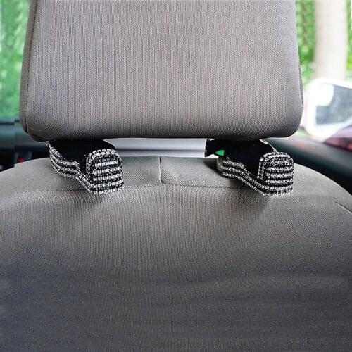 2pcs Diamond Rhinestone Car Seat Back Hook Bags Hanger Holder Auto Organizer Headrest Mount Storage Hooks Clips Car Styling