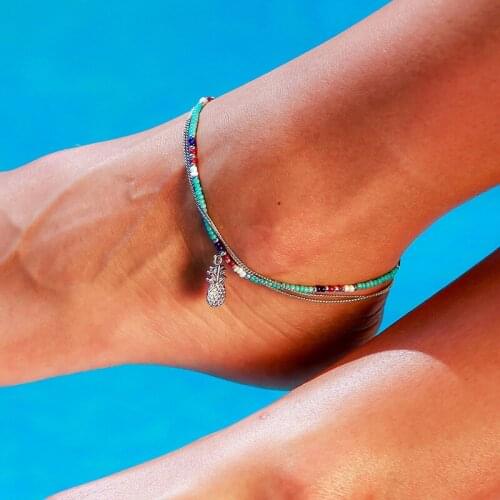 3 Pcs/Set Vintage Beads Pineapple Chain Silver Color Multilayer Anklet Set Women Charm Fashion Jewelry Gift