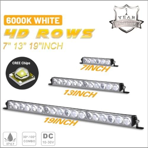 7" 13" 19" LED Light 4D Single Row Light Bar Driving Lamp Spot Beam 6000K 12V 24V For Offroad Car Truck ATV UTV