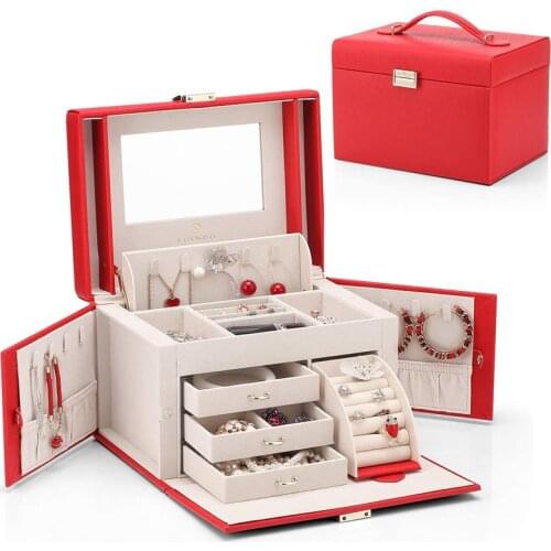 Casegrace Large Drawer Jewellery Boxes PU Leather Jewelry Box Organizer Velvet Earring Ring Necklace Jewelry Storage Case Casket