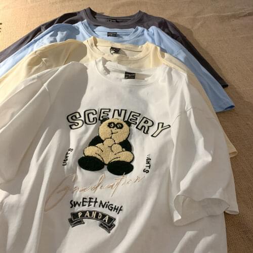 Super Chic 3D Panda Embroidery T Shirts Women Vintage Graphic Tee Oversized Tshirts Summer New Fashion Teens Girls Large Tops