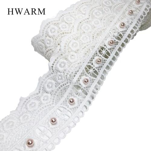 HWARM 10yard 6.5cm Arts Craft Women Skirt Accessories DIY 3D African Lace Fabric With Beads Handwork Wedding Decoration Sewing