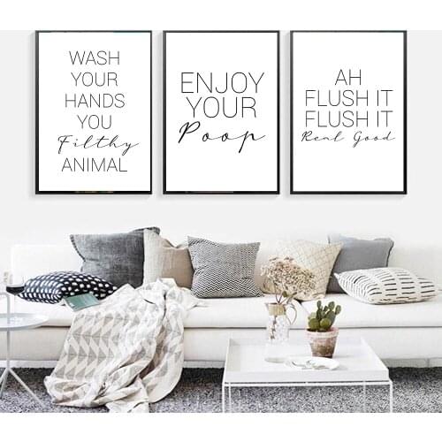 Wash Your Hands Print Canvas Painting Poster Funny Bathroom Quotes Black And White Prints Toilet Typography Room Decor Pictures