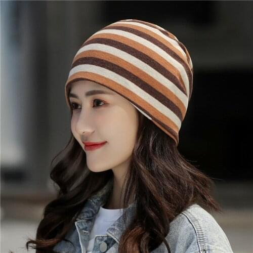 Running Cap Korean-Style Female Brushed Striped Turban Thin Fashion Maternal Confinement Cap Casual Women Sports Beanie