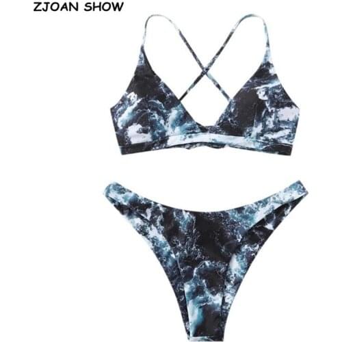 Beach Set Sexy Back Cross Lacing up Gradient Print Bikini Set Padded Bra Swimwear Swim Bikini Women Suit Swimsuit 2 pieces set