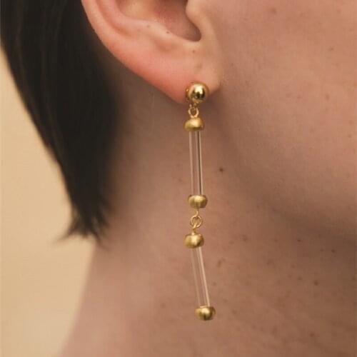 Brass With 18k Gold Clear Resin Drop Earrings Weeding Jewelry Party T Show Gown Runway rare Korean Japan Trendy INS