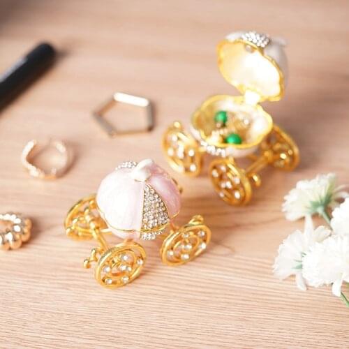 MLGB Hand Painted Enameled Pumpkin Carriage Decorative Hinged Jewelry Trinket Box Unique Gift for Family