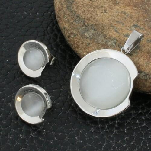 Fashion Style Stainless Steel Jewelry Sets For Women Silver Color Pendants And Earrings SFXZBWBE