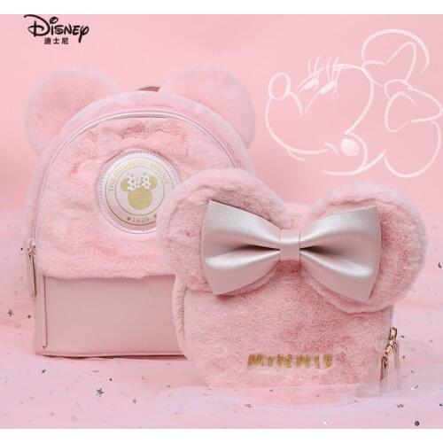 Disney 2020 Mickey Mouse Pulsh Backpack Fashion Minnie Cartoon Cute Shoulder Bag Women New Large Capacity Waterproof Female Bag