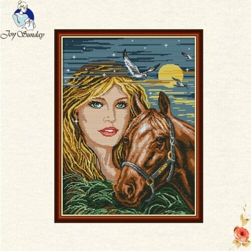 Beautiful The girl and horse Printed Canvas DMC Counted Chinese Cross Stitch Kits printed Cross-stitch set Embroidery Needlework