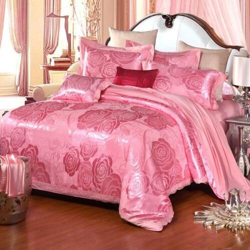100% New Luxury 4pcs Bedding Set Xinxinxiangyin Pink Cotton Satin Jacquard Duvet Cover Set Available In Queen Size And King Size