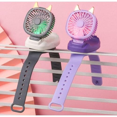 New Wrist USB Fan Watch Shape With Rainbow LED Light Mini Rechargeable Fan For Outgoing Home Travel USB Cooling Fan