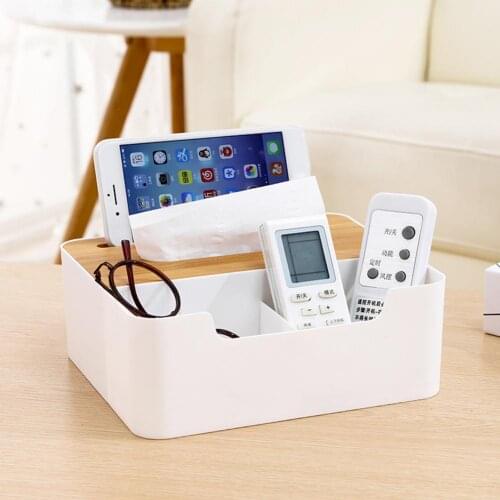 Plastic Square Tissue Box Multi-functional Phone Shelf Moisture-proof Wooden Cover Kitchen Storage Case Organizer