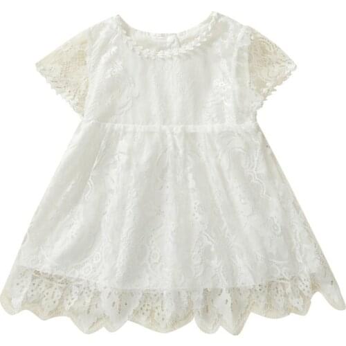 Lovely Baby Girls Floral Embroidery Dress, Hollow Out Short Sleeve O-neck Lace Dress for Birthday Party, Wedding, 0-4Years