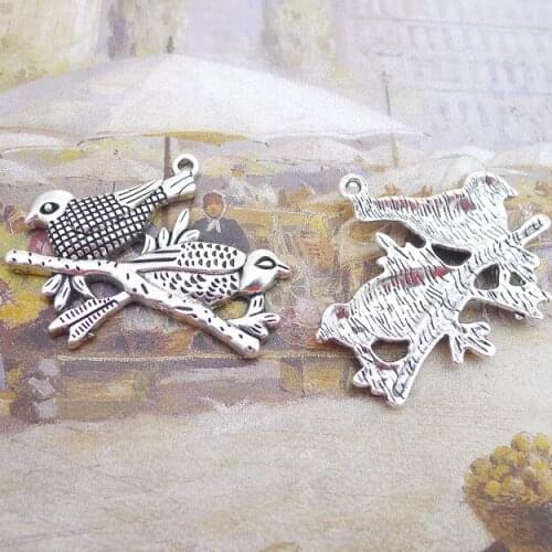 2pcs/Lot 42x49mm Ting Birds Alloy Charms Antique Silver Color Pendants for DIY Jewelry Making Charm