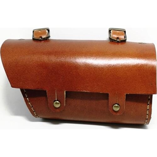 Q364 Retro bicycle Hang back bag Handmade Pure cowhide saddle bag Handlebar Bag bike equipment Brown Pure leather