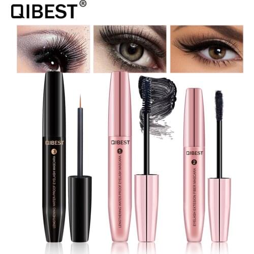 Qibest Fiber 4D Mascara Kit Thick Long Eyelash Grafting Eyelash Growth Liquid Makeup Cosmetic Gift for Women Hot Selling