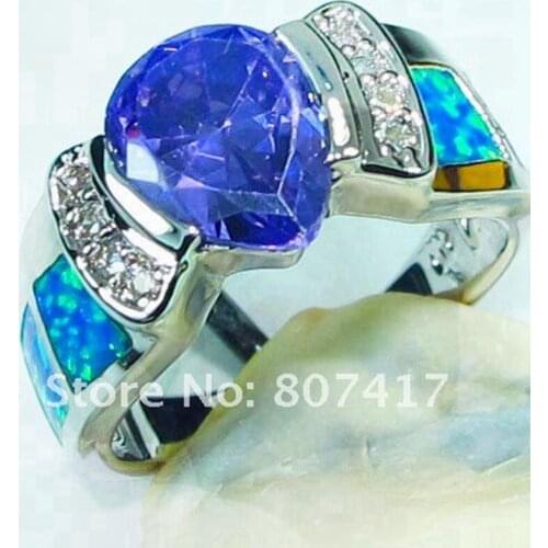 SHUNXUNZE vintage Engagement wedding rings for women blue Cubic Zirconia and blue white pink opal Rhodium Plated R610 R611 R612