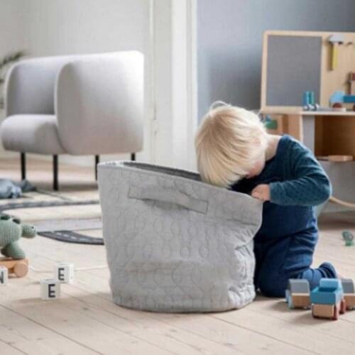 XXFE Cotton Linen Kid Toys Storage Basket with Handle Foldable Home Laundry Organizer