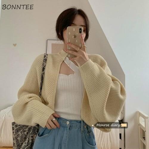 Cropped Cardigan Women Elegant Autumn Chic Solid Batwing Sleeve Ladies Sweaters Fashion Korean All-match Womens Knitwear Daily