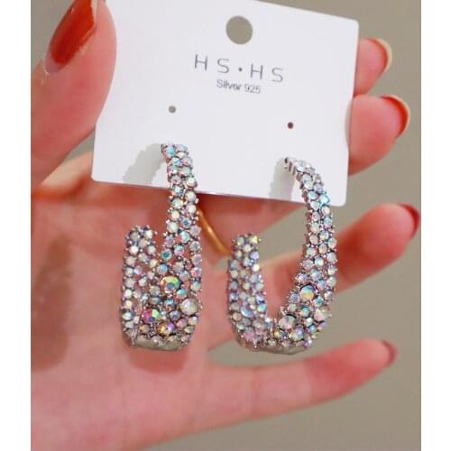 2020 New Circle Round Crystal Hoop Earrings for Womens Fashion Statement Punk Charm Earrings Party Jewelry