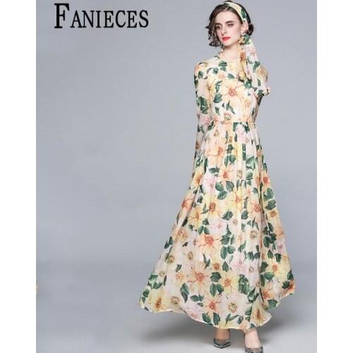 Fashion Runway Autumn Long Sleeve Maxi Dress Women Floral Print Elegant Party Holiday Dress kobieta sukienka vestido de mujer