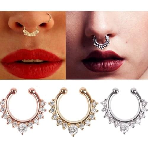 1Pc Crystal Shiny Fake Nose Ring Non-Pierced U Shape False Nose Hoop Rings Nasal Body Nose Clip Piercing Jewelry for Women Men