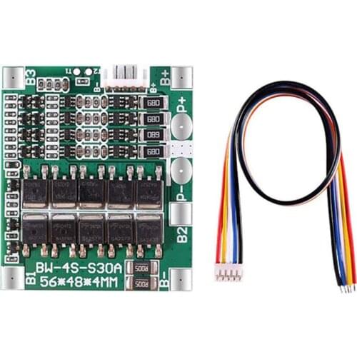 1pc 4S 30A 14.8V 18650 Lithium Battery BMS Protection Board Integrated Circuits With Balance Equalization 4S 30A Protect+Cable