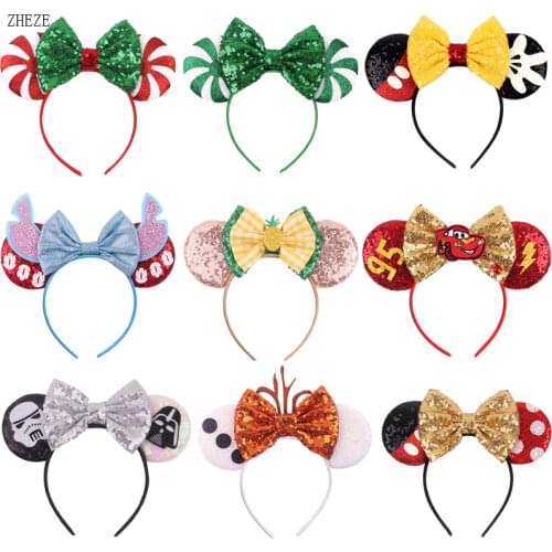 10Pcs/Lot Halloween Glitter Mouse Ears Headband Women Sequin Bow Hairband Girls Festival Cosplay DIY Hair Accessories Wholesales