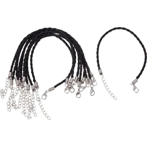 10 X Black Leather Bracelet Cord Fits Charm Beads 0.12" HOT