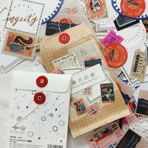 100 Pcs/Bag Vintage Writable Stamp Ticket Paper Sticker Decorative Stickers Scrapbooking Stick Diary Stationery Album Stickers