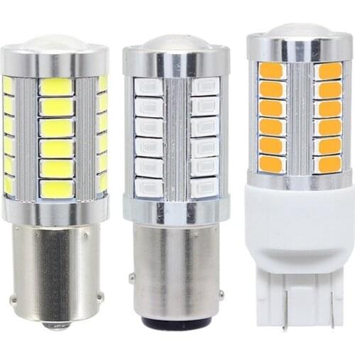 2Pcs P21W BA15S 1156 LED BAY15D 1157 7443 T20 33SMD 5730 Car Reverse Bulb Brake Light Turn Signal Lamp 12V White Yellow Red