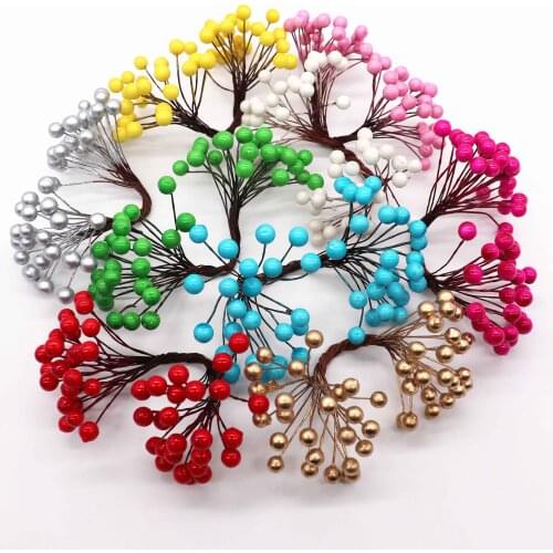 25pcs 50heads Artificial Flower Mini Berry Bacca Bouquet For Wedding Decoration DIY Scrapbooking Decorative Wreath Fake Flowers
