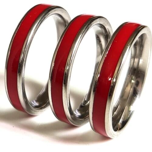 25pcs Womens Charm Ring 4mm Red Enamel Comfort-fit Stainless Steel Ring Female Smooth Surface Elegant Finger Ring Wholesale Lot