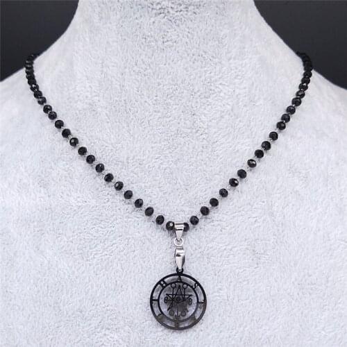 Astaroth Sigil Goetia Crystal Bead Stainless Steel Necklace Solomon Demon Seal Satan Sigil satanique patch PIN Jewelry N3034S02