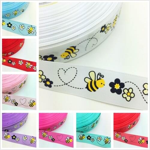 NEW DIY 5 Yards 1'' 25mm Little Bee Printed Grosgrain Ribbon Hair Bow Party Craft