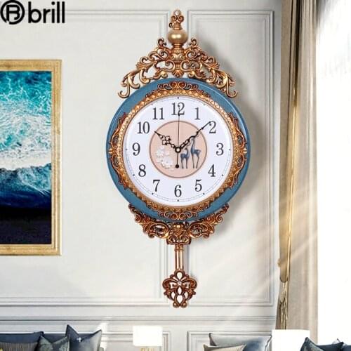 Large Luxury Wall Clock Retro Gold Swing Clocks Wall Home Decor Creative Living Room Vintage Orologio Cucina Farmhouse Decor