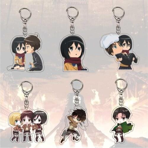 Attack on Titan Keychain Anime Accessories Cartoon Double Sided Acrylic Key Chain Kawaii Eren Q Version Figures Key Ring Holder