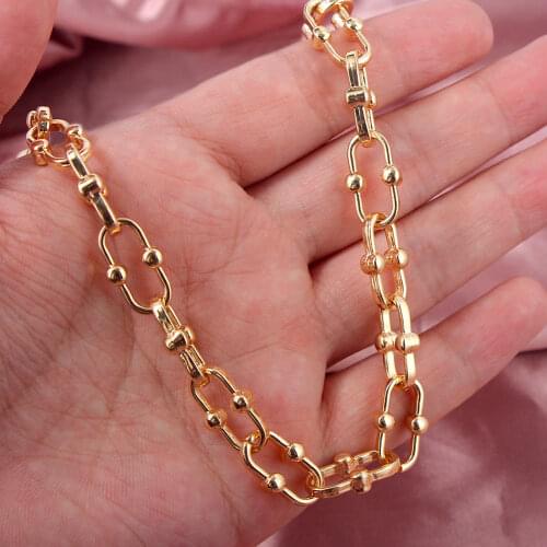 JUST FEEL Gothtic U Shape Chunky Long Chain Necklaces For Women Men Fashion Golden Metal Link Chain Necklaces Jewelry Party Gift