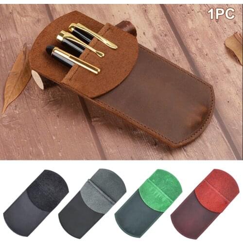 PU Leather Office Essentials Pouch Pencil Case Handmade Durable School Supplies Pocket Protector Student Pen Holder Portable