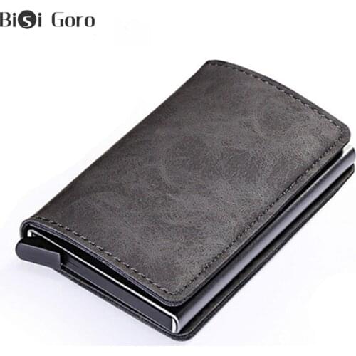 BISI GORO Rfid Blocking Protection Men Credit Card Holder Minimalist Metal Aluminum Single Box ID Card Case Thin ID Card Holder