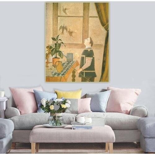 Citon Balthus《The Child with Pigeons》Figurative Canvas Oil Painting Artwork Poster Picture Wall Decor Modern Home Decoration