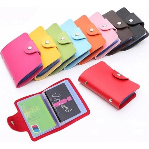 PU Leather 12 Bits Credit Card Holder Solid Color Card Case Business ID Card Organizer Portable Men Women Wallets Cardholder